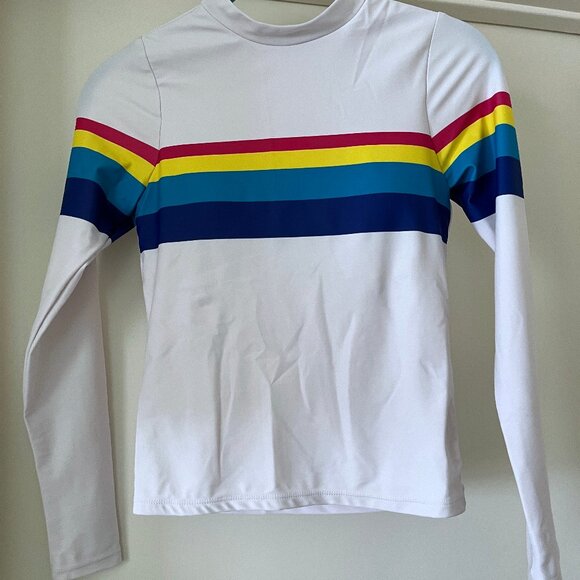 NEW Rad Swim XS Rash Guard, Tankini Top, Baseball Cap + Bag Retro Rainbow Stripe - Picture 2 of 15